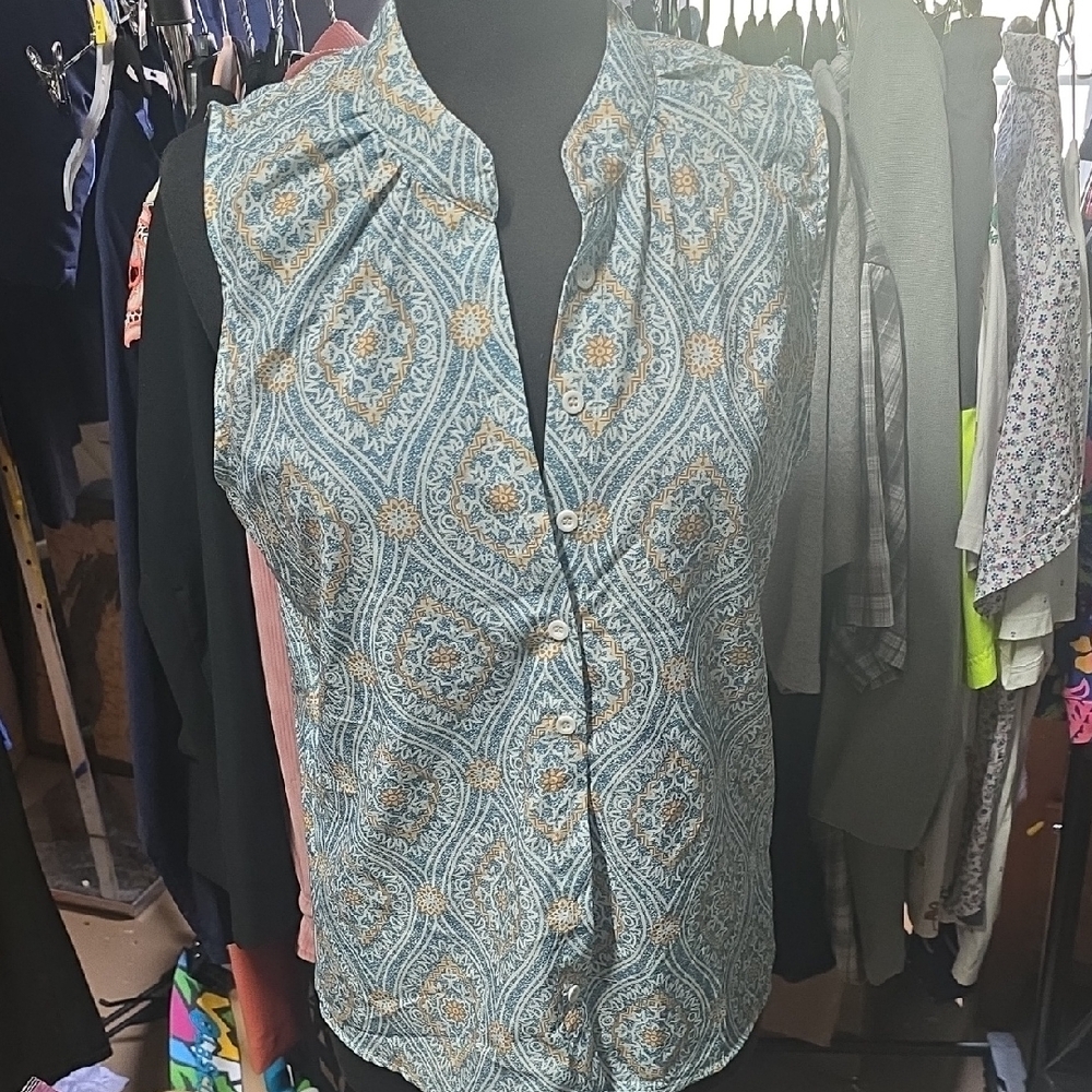 Sleeveless Blue Patterned Women's Top